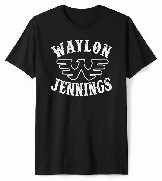 Waylon Jennings Outlaw Country Western Graphic Tee - Bella + Canvas 3001 Black Western Graphic Tee