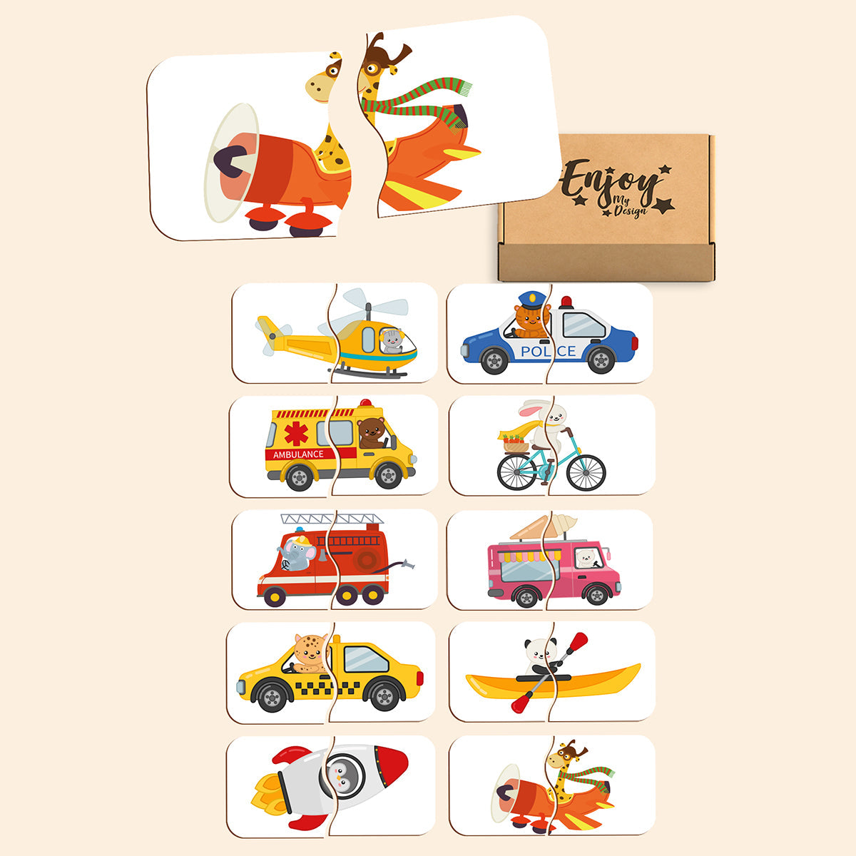 Wooden Toddler Game Transportation 2 Piece Jigsaw Puzzle